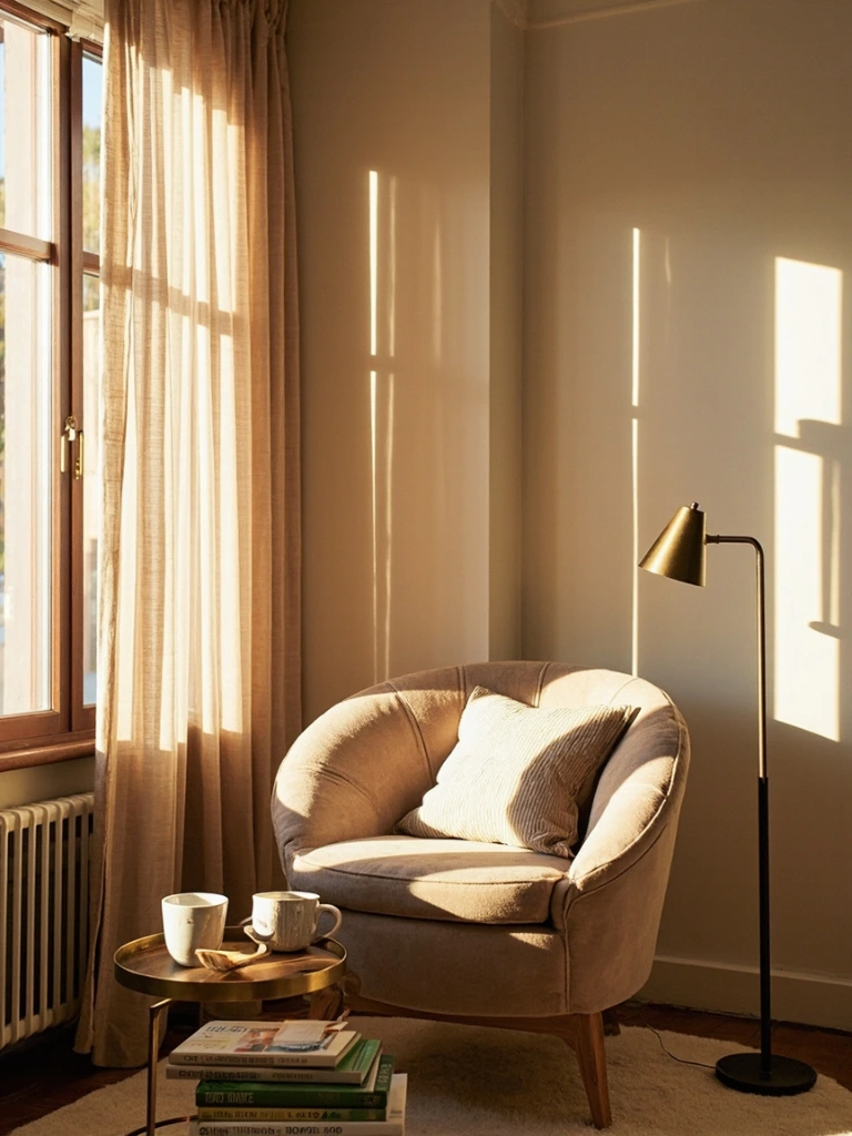 A warm reading nook styled for the Style Quiz landing page
