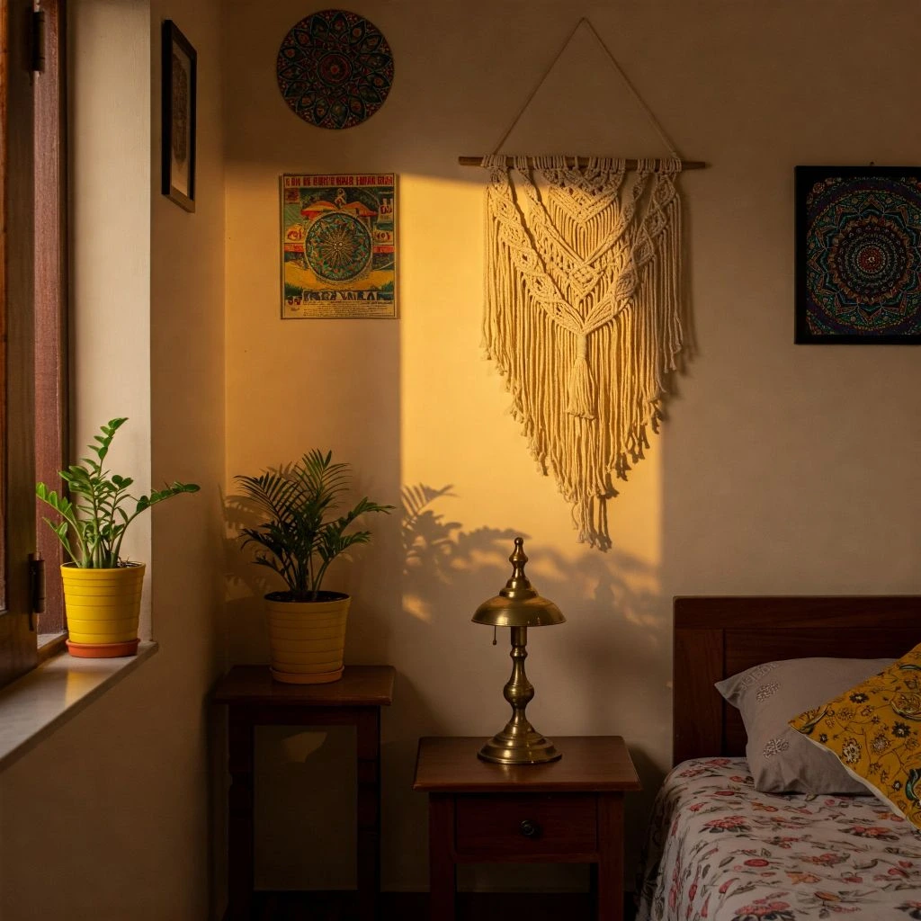 Maximalist Boho bedroom with layered textiles